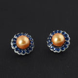 Round Gemstone Pearl Flower Earring Sapphire Fine Jewelry