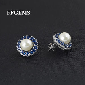 Round Gemstone Pearl Flower Earring Sapphire Fine Jewelry