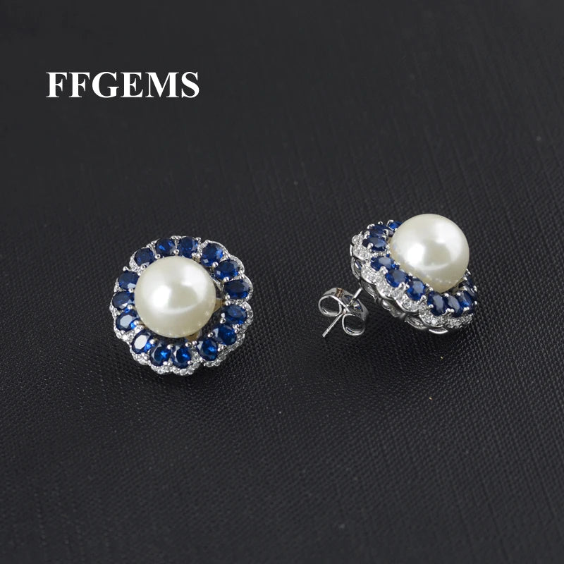 Round Gemstone Pearl Flower Earring Sapphire Fine Jewelry
