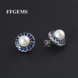 Round Gemstone Pearl Flower Earring Sapphire Fine Jewelry