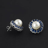 Round Gemstone Pearl Flower Earring Sapphire Fine Jewelry
