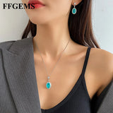 FFGems Paraiba Emerald Oval Gemstones Silver Sets for Women