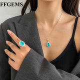 FFGems Paraiba Emerald Oval Gemstones Silver Sets for Women