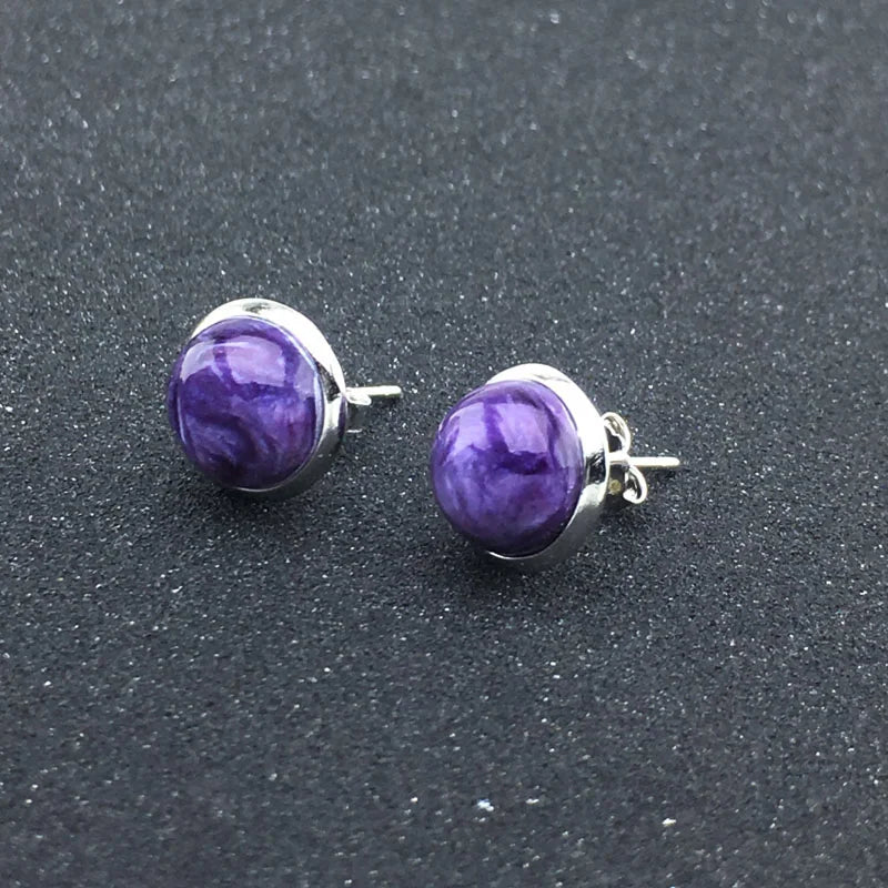 Natural Charoite Earring 925 Silver Gemstone Fine Jewelry For Women