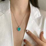 FFGems Silver Moissanite Paraiba Tourmaline Diamond Heart Pendant Necklace