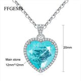 FFGems Silver Moissanite Paraiba Tourmaline Diamond Heart Pendant Necklace