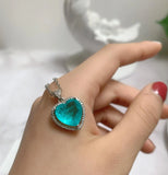 FFGems Silver Moissanite Paraiba Tourmaline Diamond Heart Pendant Necklace