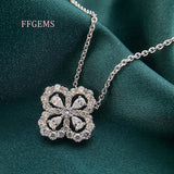 FFGems 4 Leaf Clover Silver Necklace Pendant Created Moissanite Gemstone
