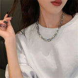 Unisex Bling Silver Metal Link Chains Necklace Choker