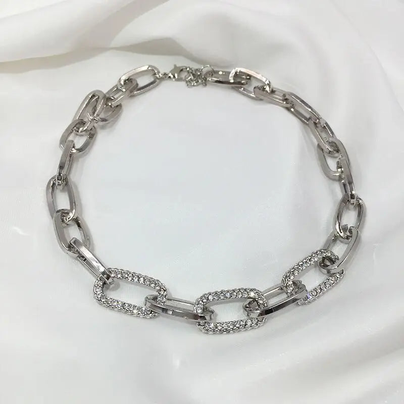 Unisex Bling Silver Metal Link Chains Necklace Choker