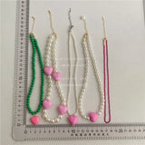 FFLACELL Korea Green Pink Beaded Heart Clavicle Chain Necklace