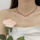 FFLACELL Korea Green Pink Beaded Heart Clavicle Chain Necklace