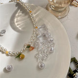 Lemon Flower Pearl Necklace Heart Strawberry Beaded Choker Women Girl Jewelry