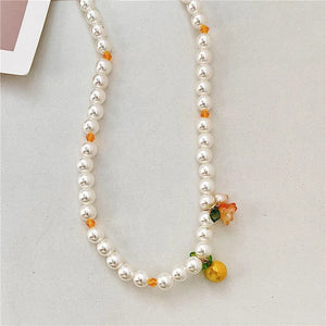 Lemon Flower Pearl Necklace Heart Strawberry Beaded Choker Women Girl Jewelry