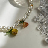 Lemon Flower Pearl Necklace Heart Strawberry Beaded Choker Women Girl Jewelry