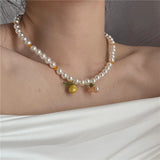 Lemon Flower Pearl Necklace Heart Strawberry Beaded Choker Women Girl Jewelry