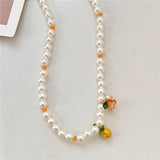 Lemon Flower Pearl Necklace Heart Strawberry Beaded Choker Women Girl Jewelry