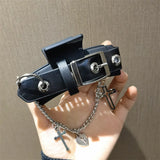 Punk Hip Hop Cross Tassel Gothic Dark Hair Grab Leather Buckle Chain Shark Clip