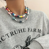 Baroque Pearl Choker Necklace Crystal Heart Clavicle Chain