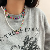 Baroque Pearl Choker Necklace Crystal Heart Clavicle Chain