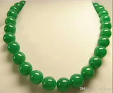 14mm Green Round Beads Necklace - Free Shipping