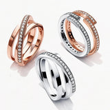 Intertwined Destiny Love Heart Ring Zircon Stackable Wedding Band
