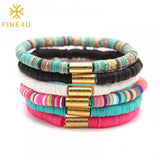 6Pcs Heishi Surfer Bracelets Set - Rainbow Polymer Clay Bracelet