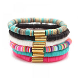 6Pcs Heishi Surfer Bracelets Set - Rainbow Polymer Clay Bracelet