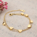 B214 Stainless Steel Double Layer Heart Charms Bracelet for Women