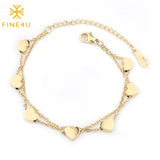 B214 Stainless Steel Double Layer Heart Charms Bracelet for Women