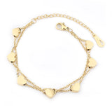 B214 Stainless Steel Double Layer Heart Charms Bracelet for Women