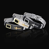 Titanium Steel Cross Bracelet Men Double Safety Clasp Wristband