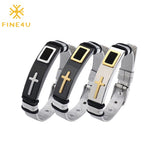 Titanium Steel Cross Bracelet Men Double Safety Clasp Wristband