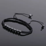 B347 6mm Beads Rope Braided Bracelet Micro Pave Adjustable Bracelet (3pcs)