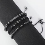 B347 6mm Beads Rope Braided Bracelet Micro Pave Adjustable Bracelet (3pcs)