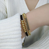 B347 6mm Beads Rope Braided Bracelet Micro Pave Adjustable Bracelet (3pcs)