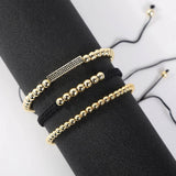 B347 6mm Beads Rope Braided Bracelet Micro Pave Adjustable Bracelet (3pcs)