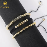 B347 6mm Beads Rope Braided Bracelet Micro Pave Adjustable Bracelet (3pcs)