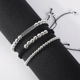 B347 6mm Beads Rope Braided Bracelet Micro Pave Adjustable Bracelet (3pcs)