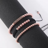 B347 6mm Beads Rope Braided Bracelet Micro Pave Adjustable Bracelet (3pcs)