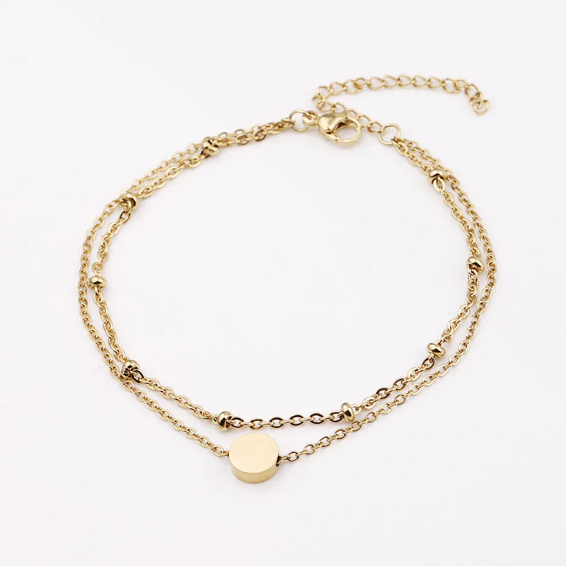 Round Coin Disc Initial Bracelet Layered Beads Balls Jewelry