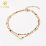 Round Coin Disc Initial Bracelet Layered Beads Balls Jewelry