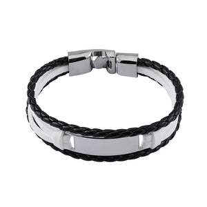 Braided Leather Mens Bracelet Stainless Steel Brown
