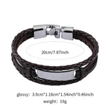 Braided Leather Mens Bracelet Stainless Steel Brown
