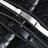 Braided Leather Mens Bracelet Stainless Steel Brown