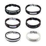 Braided Leather Mens Bracelet Stainless Steel Brown