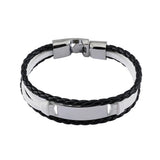 Braided Leather Mens Bracelet Stainless Steel Brown