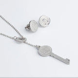 San Benito Key Necklace Earrings Set Stainless Steel Religious Jewelry