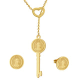 San Benito Key Necklace Earrings Set Stainless Steel Religious Jewelry