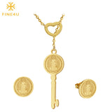 San Benito Key Necklace Earrings Set Stainless Steel Religious Jewelry